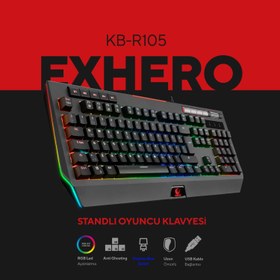 Resim Rampage KB-R105 EXHERO Full RGB Ledli Red Switch Makrolu Standlı Profesyonel Gaming Oyuncu Klavyesi 