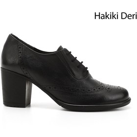Resim GÖNDERİ(R) Kadın / Kız Siyah Bağcıklı Orta Kalın Topuklu Hakiki Deri Oxford Ayakkabı 