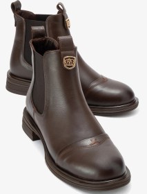 Resim Sıdney Kahverengi Cilt Hakiki Deri Tokalı Lastikli Kadın Chelsea Bot Kahverengi Deri 