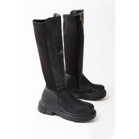 Resim 812-305 Siyah Arkası Streç Fermuarlı Günlük Kadın Çizme-a Siyah Cilt Siyah 