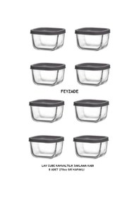 Resim Feyzade Cube Kahvaltılık Saklama Kabı Seti 8 Adet 270cc Gri Kapaklı Cub-225 Karışık 