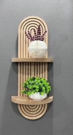 Resim Yıldız Home Semplice Dekoratif Duvar Rafı, Meşe Rengi, 54x16 cm, 2 Raflı Bohem Tarzı 