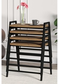 Resim Zigon Sehpa , Aden 4'lü Tepsi Zigon Sehpa Takımı Siyah Metal - Atlantik Çam Tabla Siyah-atlantik Çam 