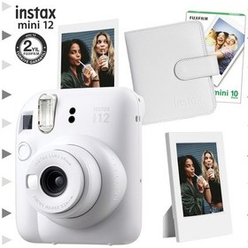 Resim Fujifilm Instax Mini 12 Fotoğraf Makinesi + 10'lu Film + Çerçeve + Kare Albüm Seti Beyaz 