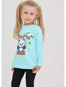Resim Toontoy Kız Çocuk Sallanan Panda Baskılı Sweatshirt Turkuaz 