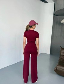 Resim S-pazarım Osy Modal Yumuşak Dokulu Kumaş Nakış Işlemeli Rahat Bol Paça Eşofman Pantalon - Bordo Bordo 