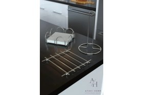 Resim Atacı Home 1. Kalite Lüx Gümüş Paslanmaz Servis Sunum Seti ve Ekmek Sepeti Havluluk Peçetelik Nihale Ekmeklik 4'lü Set 