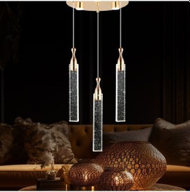 Resim Klaus 3'lü Yuvarlak 3 Renkli 48 Watt Gold Kristal Ledli Modern Oturma Odası Salon Sarkıt Avize Diğer 