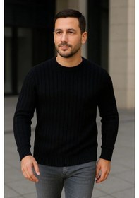 Resim Efnaz Style Erkek Fitilli Triko Kazak 2 Li Set Siyah Haki Kalın Dokuma Pamuklu Regular Fit Bisiklet Siyah - Haki 