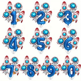 Resim 5 adet Astronot Roket Balon Seti Dijital Balonlar, Doğum Günü, Duş Partisi için Uygun 