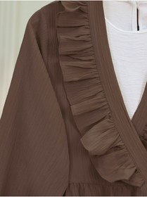 Resim MODAQU Yaka Fırfırlı Yan İp Bağlamalı Kimono - Kahverengi 