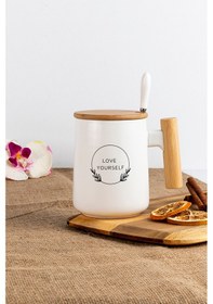 Resim Bambu Kapaklı Kaşıklı Seramik Kupa 