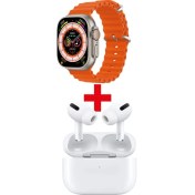 Resim Pazariz Gs8 Watch 8 Ultra Akıllı Saat Turuncu Watch Inc Beyaz Pro5 Benzeri Bluetooth Kulaklık Hediye 