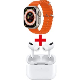 Resim Pazariz Gs8 Watch 8 Ultra Akıllı Saat Turuncu Watch Inc Beyaz Pro5 Benzeri Bluetooth Kulaklık Hediye 
