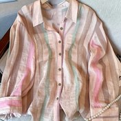 Resim Kadınların Vintage Esintili Pastel Çizgili Gömlek - Hafif, Uzun Kollu, Düğmeli Üst, Bahar ve Sonbahar, Rahat Giyim, Rahat Giyim|Vintage Esintili Gömlek|Hafif Kumaş 
