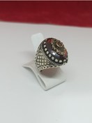 Resim Firuze Gümüş Kırmızı Granat Taşlı Gümüş Erkek Yüzük F1600243 