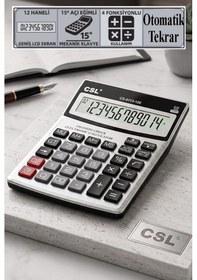Resim Hesap Makinesi Siyah 12x16 Cm 1 Adet Csl Cs-8113-120 12 Haneli Orta Boy Okul Ofis Büro Masaüstü Hesap Makinası 