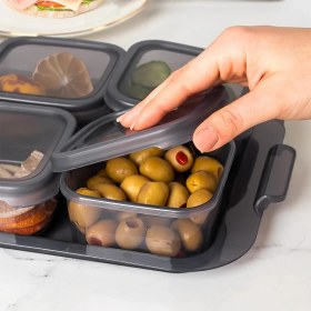 Resim 2043 Tepsili Kahvaltılık Kapaklı Kahvaltılık 6 Bölmeli Sızdırmaz Kapaklı Bölmeli Füme 