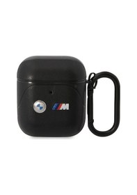 Resim Airpods Uyumlu Kılıf Bmw Lisanslı Pu Deri Tasarımlı 3 Renk Çizgili Çift Metal Logolu Siyah 