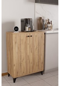 Resim Kapaklı Mutfak Dolabı, Ayarlanabilir Raflı Kahve Köşesi Dolabı, Çok Amaçlı Mutfak Dolabı Ayaklı 3 Raflı Atlantik Çam 