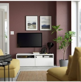 Resim Tv Sehpası, Beyaz, 120x42x39 Cm, Lappvıken, Çıt Çıt Raylı Beyaz 