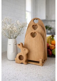 Resim Ahşap Set Kesme Tahtası Ve Altlık Tavşan Yumurtalık Hediye Ahşap 