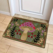 Resim Şenlikli Retro Mantar Kapı Matı - Kaymaz, Renkli Mantar Tasarımı ile Polyester İç Mat, Makinede Yıkanabilir, 1cm Kalınlık, 800g/m², Ev Dekoru için Dikdörtgen Şekil 