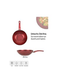 Resim Bonetti Granit Kırmızı Wok Tava 26 Cm Yapışmaz Yüzey Kırmızı 