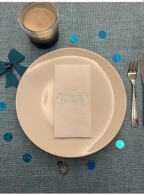 Resim Gümüş Yaldızlı Beyaz Sünnetime Hoşgeldiniz Baskılı Garson Katlama Peçete 16 Adet 