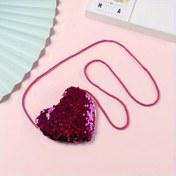 Resim 1 adet Kız Sequin Love Askılı Çanta, Noel Hediyesi, Love Depolama Para Çantası, Sequin Kalp Aksesuarları Şeker Çantası, Love Crossbody Çanta 