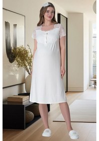 Resim Mecit Pijama Mecit 6013 Ekru Hamile Lohusa Gecelik 
