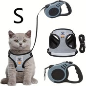Resim 1 adet kaçma önleyici kedi tasmalı yelek seti, otomatik geri çekmeli tasmalı kedi ve köpek yeleği, ayarlanabilir kedi yeleği, kolay giyimli, açık hava yürüyüşü için uygun, kedi tasması, köpek tasması 