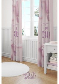 Resim Pembe Kız Desenli Fon Perde Çocuk Ve Bebek Odası Süet Baskılı Ekstrafor Büzgü 2 Kanat Prd-51 Çok Renkli 