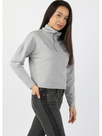 Resim Kadın Yarım Balıkçı Yarasa Kol Sweatshirt Gri 