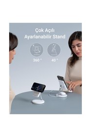 Resim Anker PowerWave MagGo 2in1 Stand Magsafe Uyumlu 5000 mAh Powerbank & Stand Beyaz - B25A7 