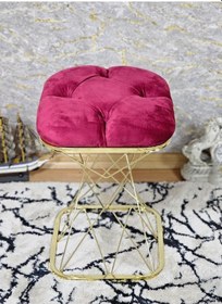 Resim Zafir Kare Gold Kaplama Bordo Puf Oturak - Bench - Ayak Ucu Oturak - Tabure - Makyaj Oturak Bordo 