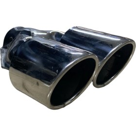 Resim HYM Tuning 80 Lik Yuvarlak Eğik Ağız 80MM Çift Çıkış Egzoz Ucu, Paslanmaz Krom 