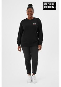 Resim Süperlife Kadın Büyük Beden Brooklyn 1970 Baskılı Bisilet Yaka İnce Sweatshirt Spr26bswk956-3 Siyah 