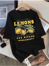 Resim Snapbuy Kadın Limon Baskılı Spor T-shirt - O-boyun Rahat Kısa Kollubej Bej 