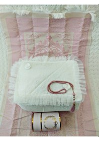 Resim 4 Parça Bohça Gelin Damat Çeyiz Bohça Pudra Pembe Beyaz 70 x 120 