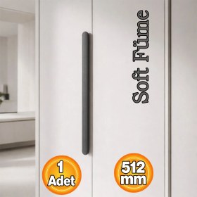 Resim Badem10 Vento Çizgili Soft Füme Çekmece Kulp 512 mm Modern Minimal Gardırop Dolap Mutfak Kulp Aksesuarı 