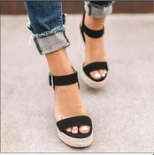 Resim Siyah Yaz Ultra Yüksek Takozlar Topuk Sandalet Moda Burnu Açık Platform Asansör Kadın Sandalet Ayakkabı Siyah 