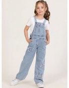 Resim Kot Yıldız Desenli Cepli Rahat Kesim Tulum Askılı Jean Kız Çocuk Salopet Mavi 