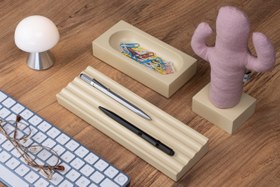 Resim Kayigo Woody Krem Üçlü Ofis Seti - Pembe Cactus 