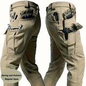 Resim Erkek Çok Cepli İş Pantolonu - Erkek Dış Mekan Taktiksel Rahat Pantolonlar - %90.7 Polyester, %9.3 Spandeks - Esnek Bel Bandı ile Dayanıklı Kumaş - Düzenli Kalıp, Makinede Yıkanabilir - İlkbahar/Sonbahar Casual Giyim Doğa Yürüyüşü Uzunları 