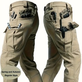 Resim Erkek Çok Cepli İş Pantolonu - Erkek Dış Mekan Taktiksel Rahat Pantolonlar - %90.7 Polyester, %9.3 Spandeks - Esnek Bel Bandı ile Dayanıklı Kumaş - Düzenli Kalıp, Makinede Yıkanabilir - İlkbahar/Sonbahar Casual Giyim Doğa Yürüyüşü Uzunları 