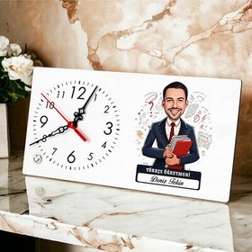 Resim Erkek Türkçe Öğretmeni Karikatürlü Masa Saati 