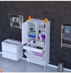 Resim Modilayn Afra 85x173x32,5cm 1 Çekmece, 2 Göz Sepet, 1 Kapak, 8 Raf Dar Alan Banyo Dolabı Beyaz 