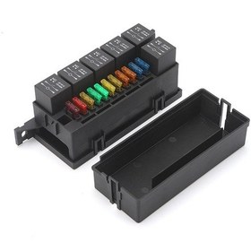 Resim Araba Modifiye 12v / 4pin / 40a Siyah Kabuk 11 Sigorta, 6 Röle Araba Makinesi Kabin Bağlantısı İç Kaset Koltuğu 