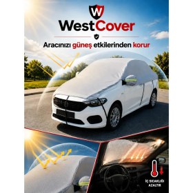 Resim WestCover Opel Astra J Sedan Uyumlu (Reflektörlü-Dikiz) Yarım Oto Branda Güneş Koruyucu Branda Su Geçirmez Uv Korumalı 